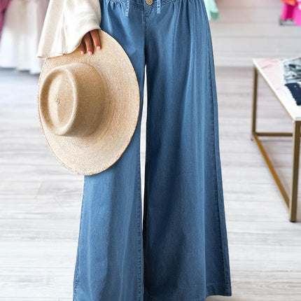 Button Fly Waist Wide Leg Jeans