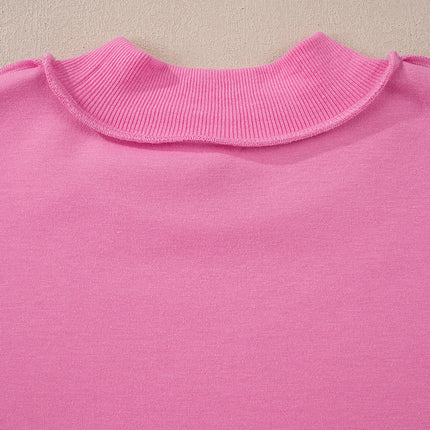 Bright Pink Oversize Drop Shoulder Reversible Mock Neck Sweatshirt