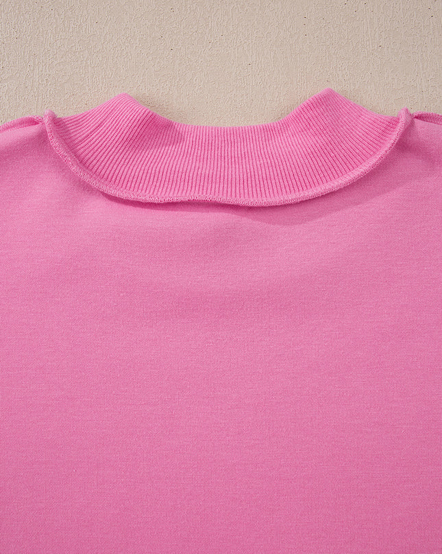 Bright Pink Oversize Drop Shoulder Reversible Mock Neck Sweatshirt