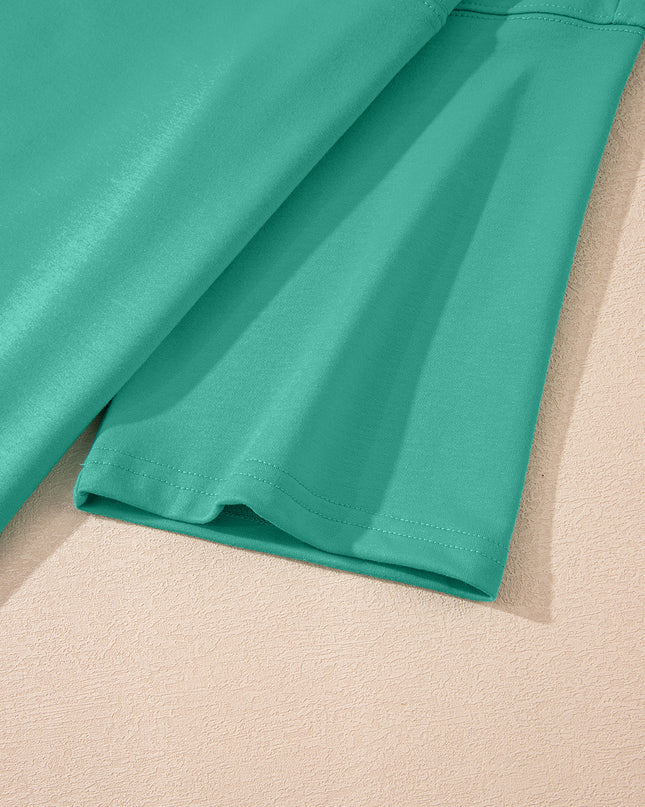 Meadow Mist Green Solid Loose V Neck Half Sleeve Tee and Shorts Set