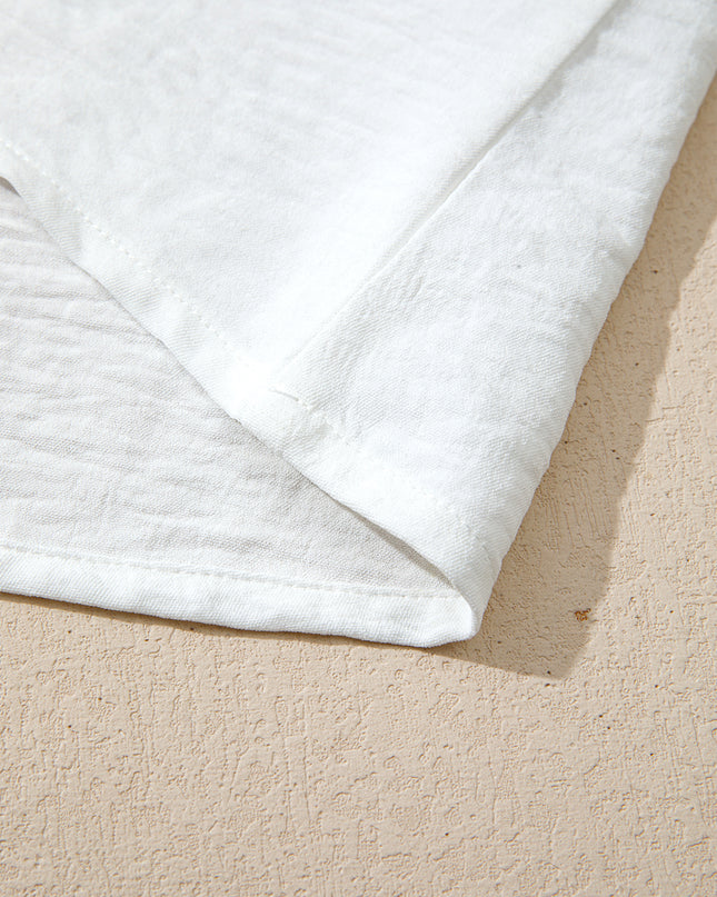 White Solid Color Floral Guipure Patchwork Frilled Long Sleeve Blouse