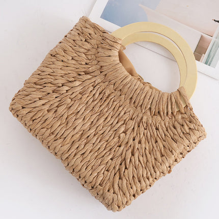 Camel Retro Straw Handle Bag