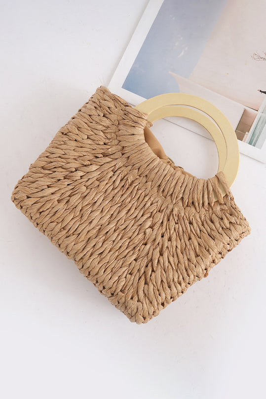 Camel Retro Straw Handle Bag