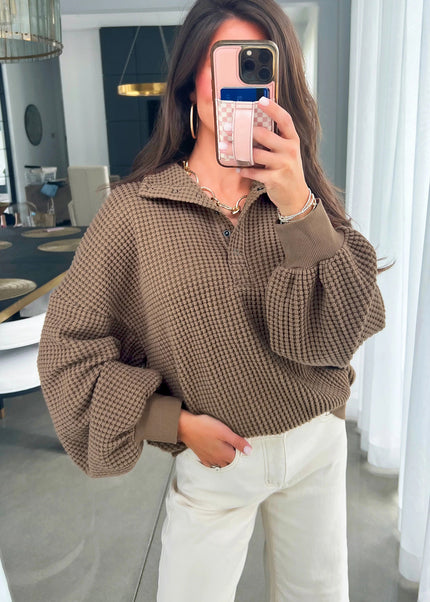 Casual Solid Color Textured Snap Button Collared Baggy Top