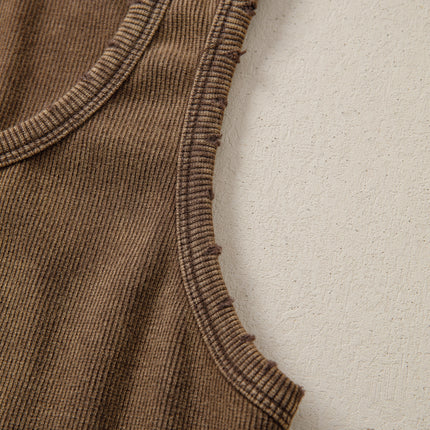 Coffee Vintage Distressed Ribbed Tank Top