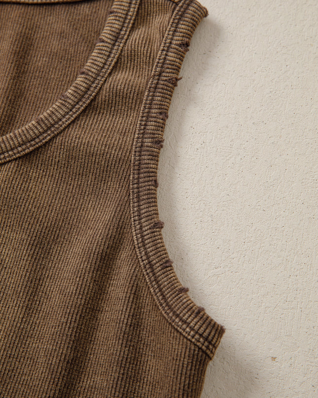 Coffee Vintage Distressed Ribbed Tank Top