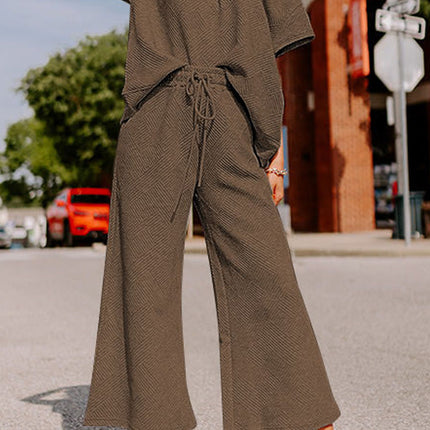Black Textured Loose Fit T Shirt and Drawstring Pants Set