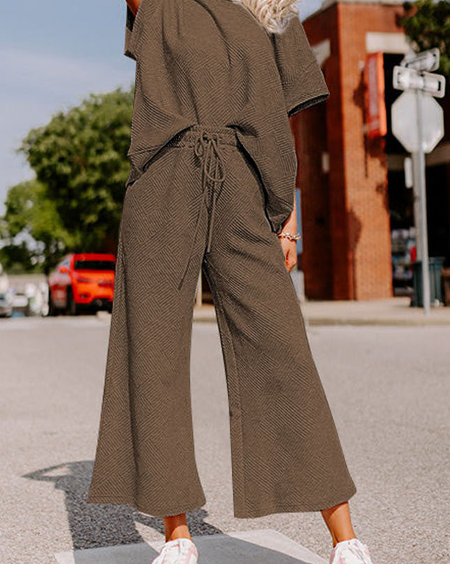 Black Textured Loose Fit T Shirt and Drawstring Pants Set