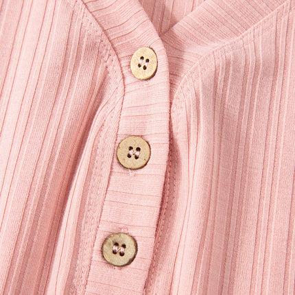 Gossamer Pink Ribbed Button V Neck Tank Top and Shorts Set