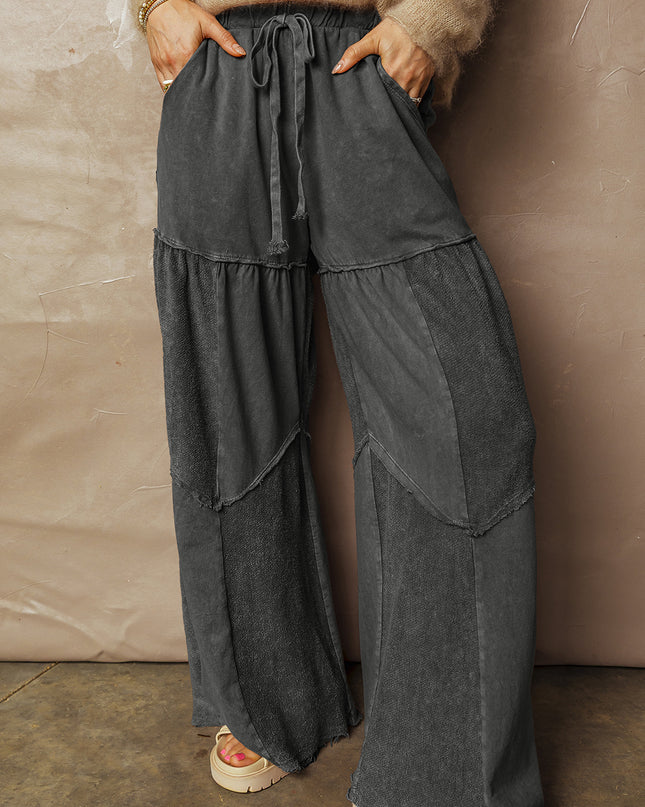 Careys Tiered Wide Leg Patchwork Drawstring Pants
