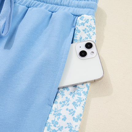 Beau Blue Floral Patchwork Drop Shoulder Pullover and Sweatpants Lounge Set
