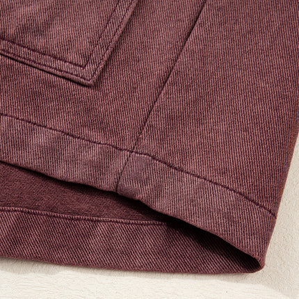 Coffee Corduroy Collar Zipped Front Denim Jacket