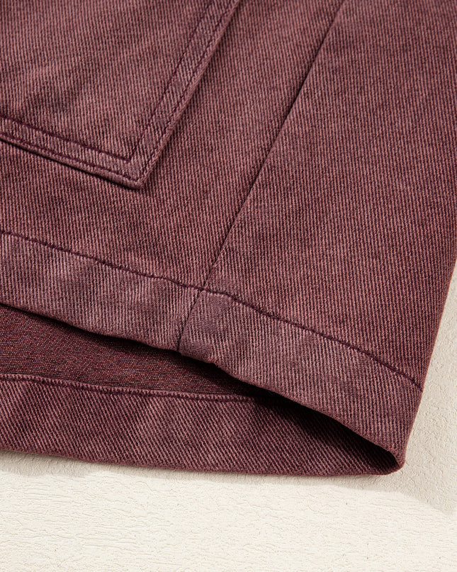 Coffee Corduroy Collar Zipped Front Denim Jacket
