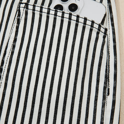 Black Stripe Patch Pocket High Waist Shift Denim Jeans