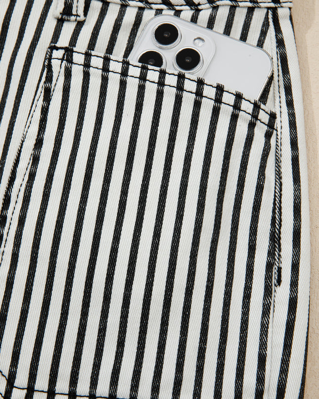 Black Stripe Patch Pocket High Waist Shift Denim Jeans