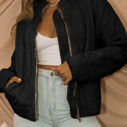 Green Zip-Up Pocket Quilted Jacket