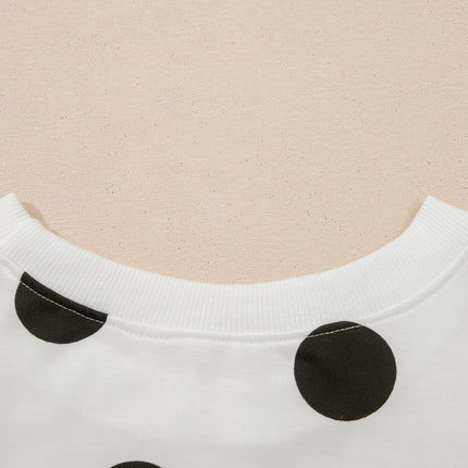 White Polka Dot Printed Long Sleeve Flared Mini Dress