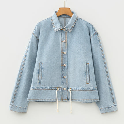 Beau Blue Draw-cord Hem Light Wash Denim Jacket