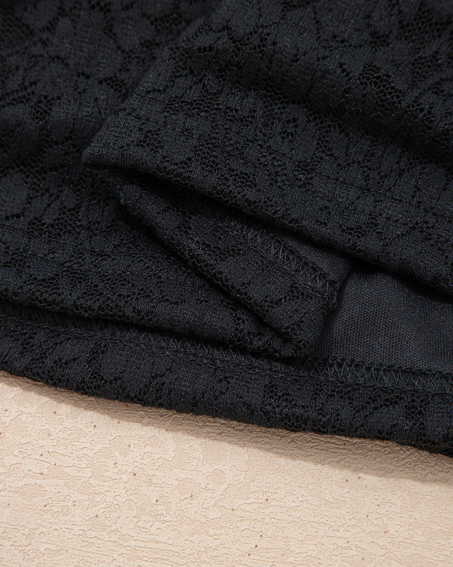 Black Floral Lace Off-shoulder Long Sleeve Slim Top