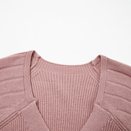 Goat Mixed Texture Knit Button V Neck Sweater Cardigan