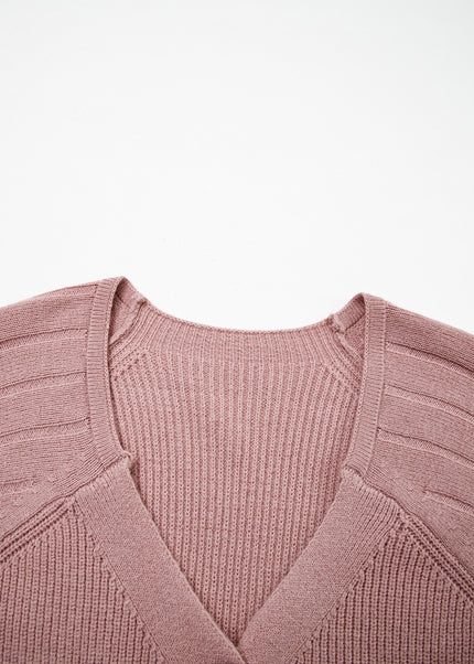 Goat Mixed Texture Knit Button V Neck Sweater Cardigan