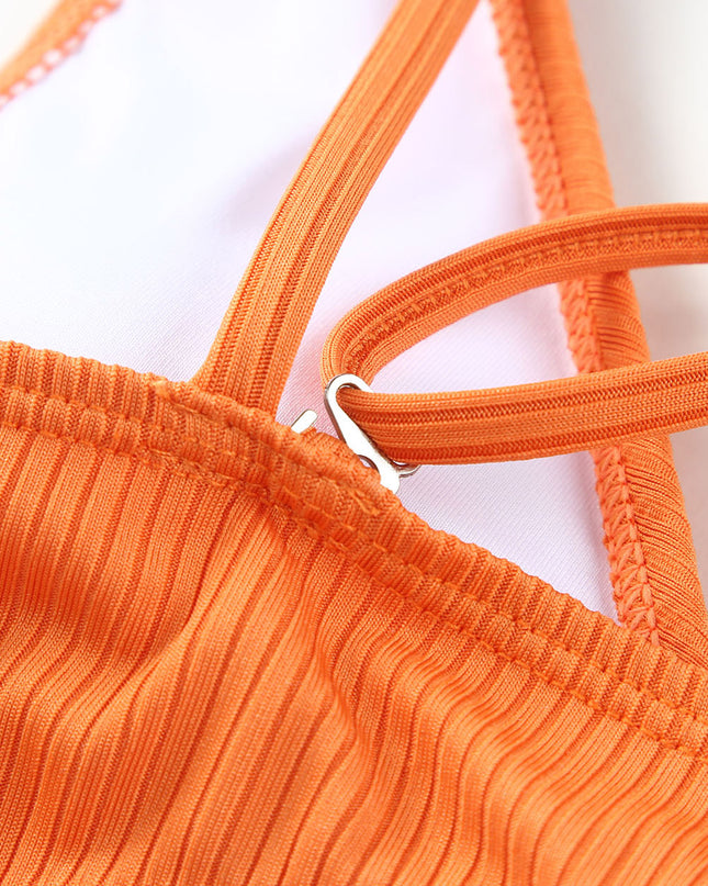 Sky Blue Adjustable Straps Ribbed Knit One Piece Swimsuit