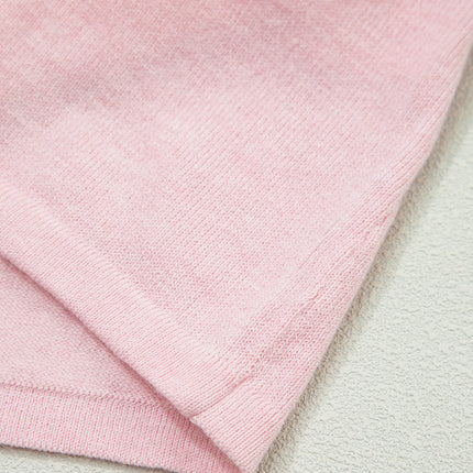 Strawberry Pink Lacy V Neckline Short Sleeve Sweater