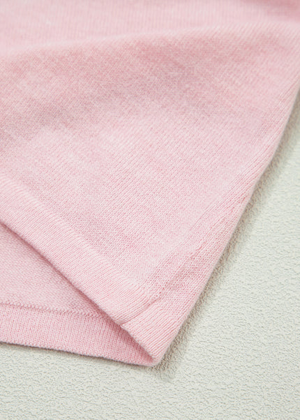 Strawberry Pink Lacy V Neckline Short Sleeve Sweater