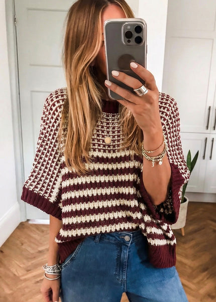 Red 3/4 Draped Sleeve Slouchy Sweater