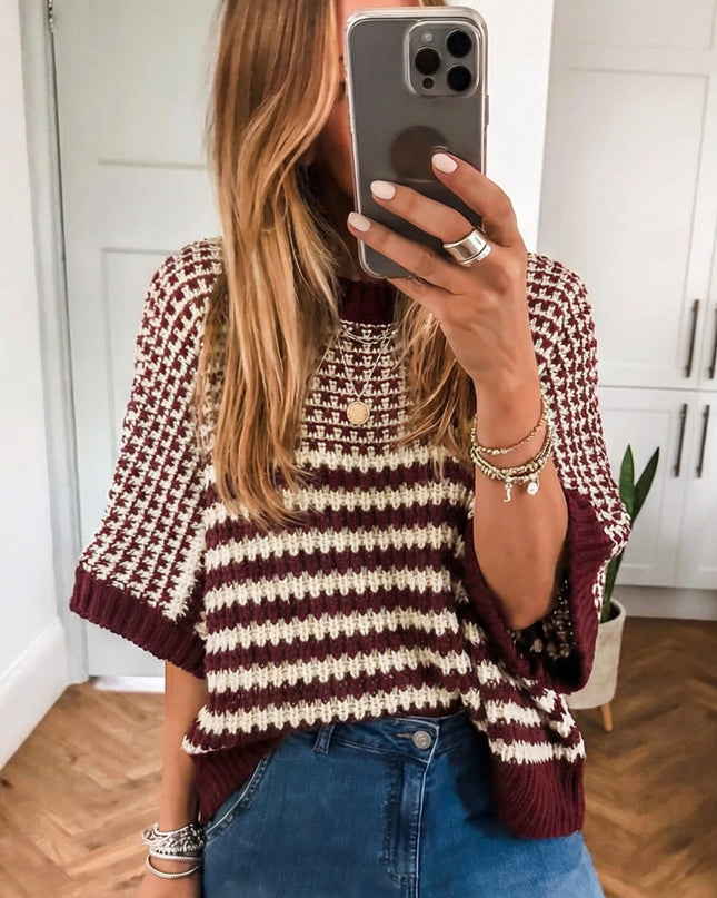 Red 3/4 Draped Sleeve Slouchy Sweater