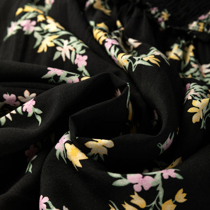Black Floral Spaghetti Strap Shirred Bodice Tied Empire Waist Maxi Dress