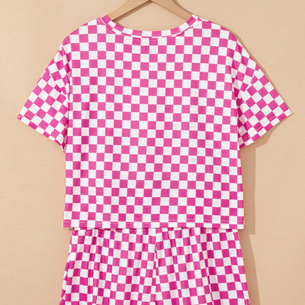 Black Checkerboard T Shirt and High Waist Skorts 2 Piece Outfit set