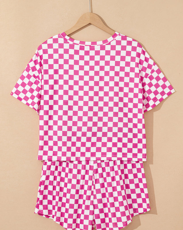 Black Checkerboard T Shirt and High Waist Skorts 2 Piece Outfit set