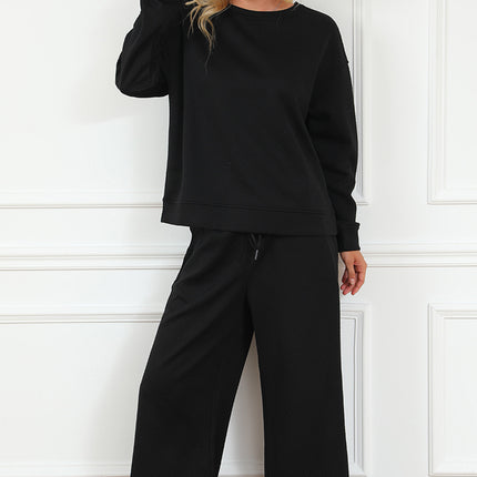 Navy Blue Ultra Loose Textured 2pcs Slouchy Outfit Set