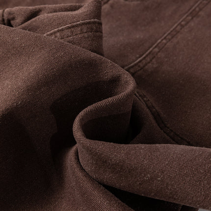Dark Brown Retro Washed Patch Pocket Loose Jeans