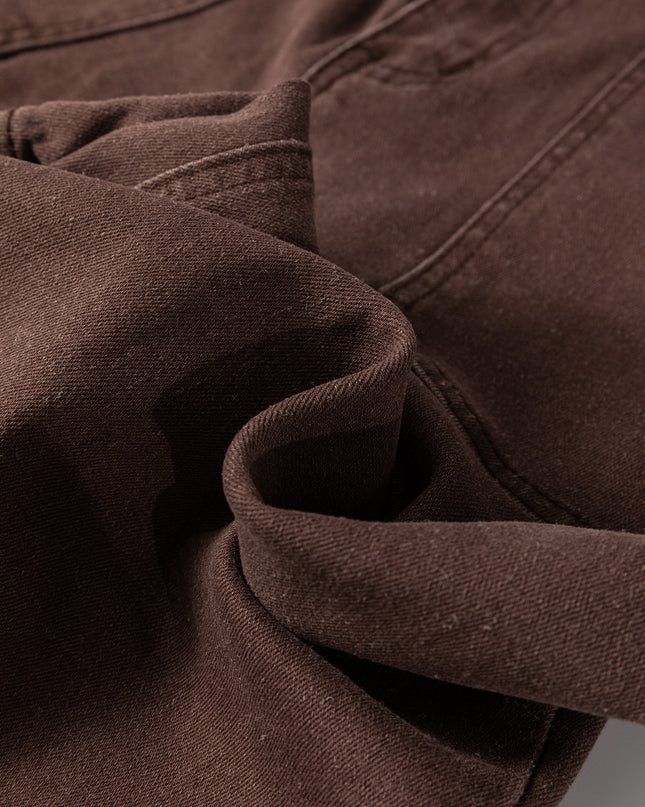 Dark Brown Retro Washed Patch Pocket Loose Jeans