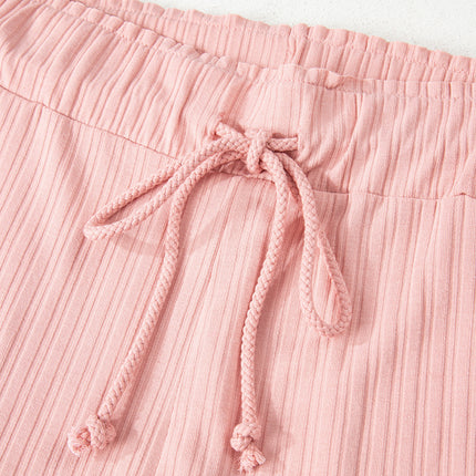 Gossamer Pink Ribbed Button V Neck Tank Top and Shorts Set