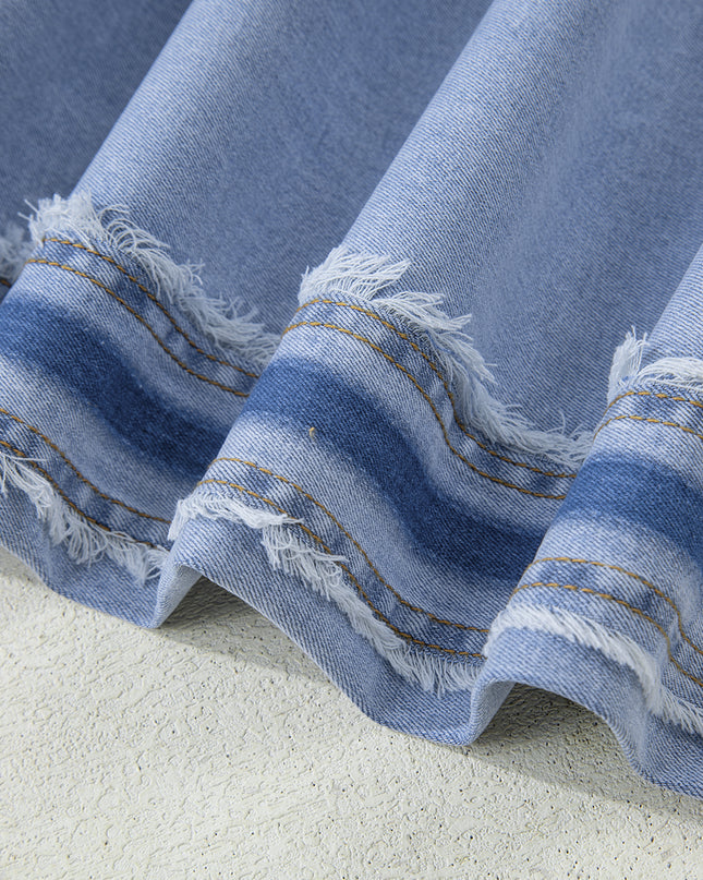 Beau Blue Contrast Stripe Frayed Side Panel Patchwork Shift Jeans