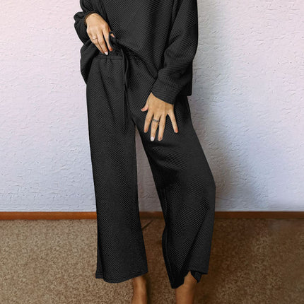 Navy Blue Ultra Loose Textured 2pcs Slouchy Outfit Set