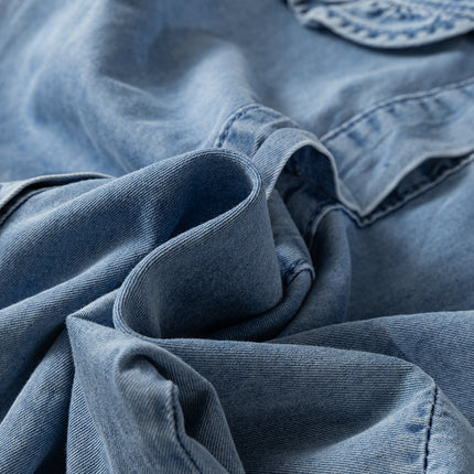 Beau Blue Ruffled Peter Pan Collar Western Denim Shirt