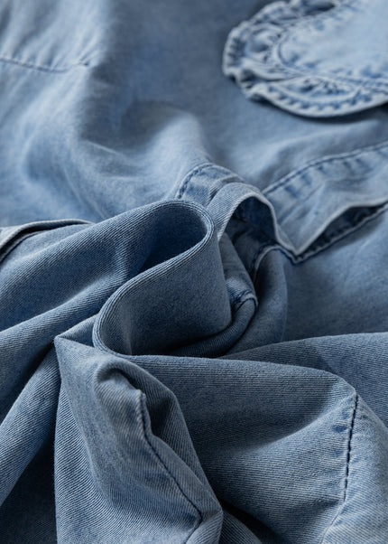 Beau Blue Ruffled Peter Pan Collar Western Denim Shirt