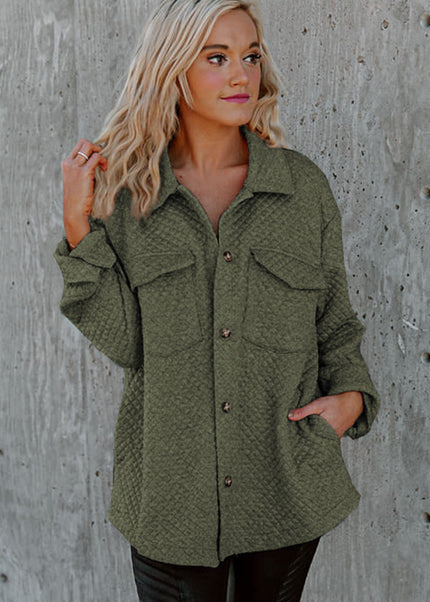 Black Retro Quilted Flap Pocket Button Shacket