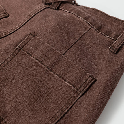 Dark Brown Retro Washed Patch Pocket Loose Jeans