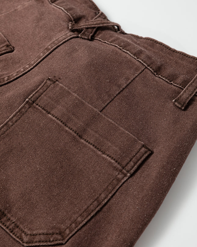 Dark Brown Retro Washed Patch Pocket Loose Jeans