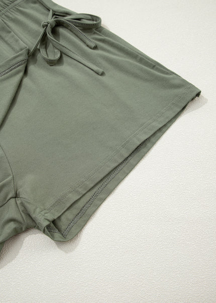 Laurel Green Solid Color Oversize Tee Tie Wrap Mini Skort 2pcs Set