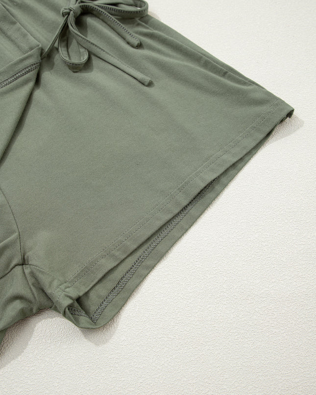 Laurel Green Solid Color Oversize Tee Tie Wrap Mini Skort 2pcs Set