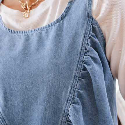 Myosotis Denim Pleated Patchwork Sleeveless Top