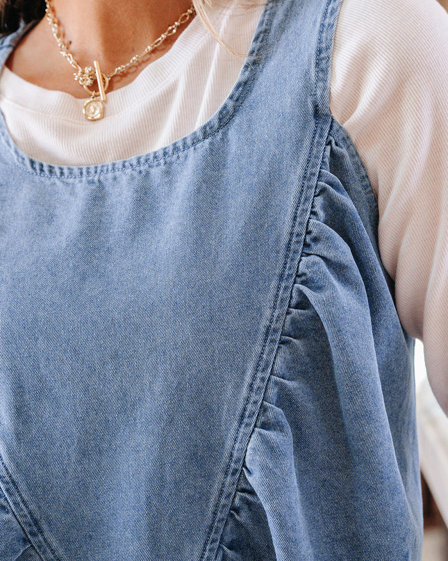 Myosotis Denim Pleated Patchwork Sleeveless Top