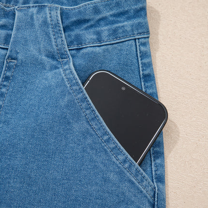 Dusk Blue Retro Washed Patch Pocket Loose Jeans