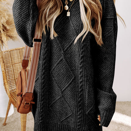 Parchment Cable Knit Drop Shoulder Loose Fit Sweater Dress